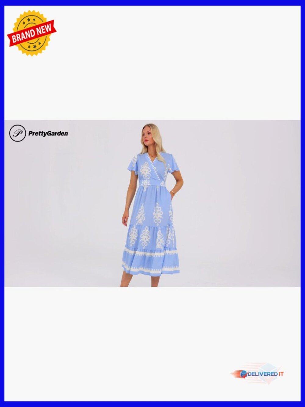 Boho Maxi Dress with Pockets Tiered Bell Sleeve - Picture 7 of 7